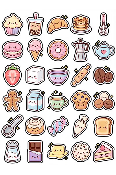 Store 30 Pieces Cafe and Dessert Sticker Set - Cute Design for Laptop Phone N...