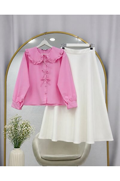 MODA VEDAT Set de fustă scuba cu detalii cu fundă pentru femei -05200