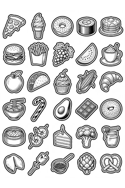 Store 30 Pieces Black and White Food Illustration Sticker Set - for Agenda No...
