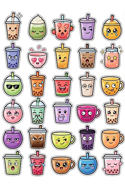 Store 30 Pieces Bubble Tea Drink Sticker Set - Laptop Notebook Phone