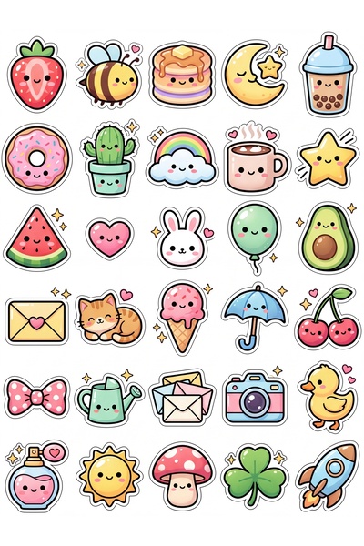 Store 30 Pieces Cute Objects Sticker Set - Laptop, Notebook, Phone, Agenda