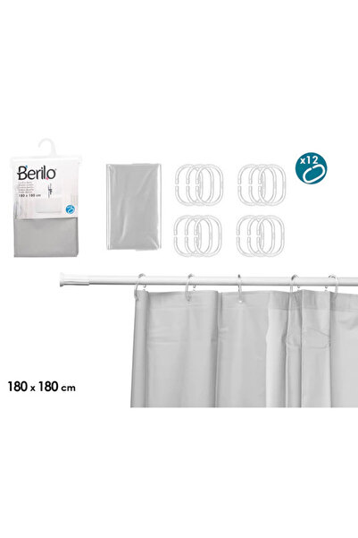 BERILO Αδιάβροχη κουρτίνα μπάνιου, BERILO, διαφανής, 180x180εκ., γκρι
