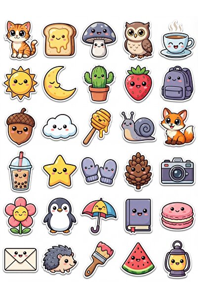 Store 30 Pieces Chibi Object and Animal Sticker Set - for Laptop, Notebook, P...