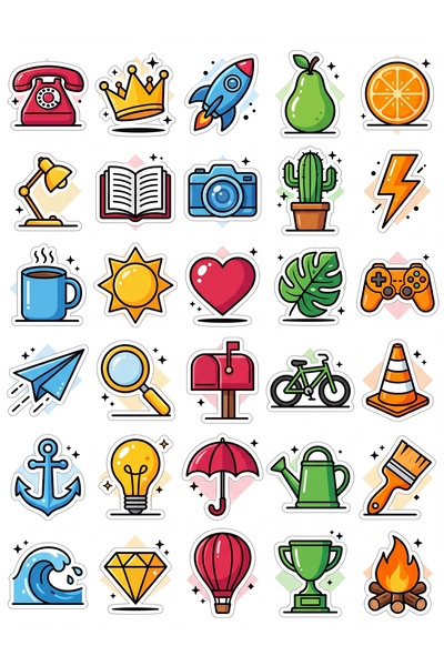 Store 30 Pieces of Vibrant Color Minimal Icon Sticker Set - for Laptop, Phone...