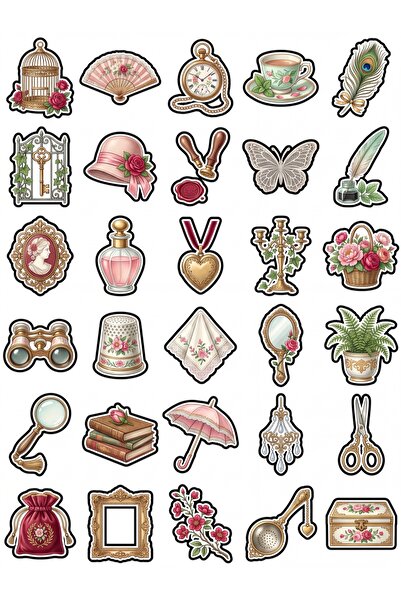 Store 30 Pieces Vintage Romantic Antique Object Sticker Set - for Notebook, A...