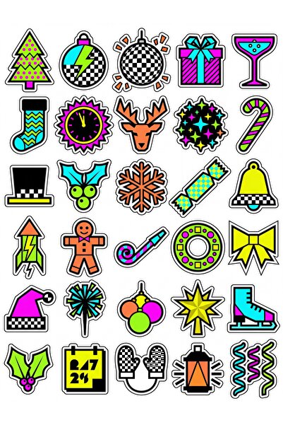 Store 30 Pieces Geometric Retro Christmas Sticker Set - for Laptop, Notebook,...