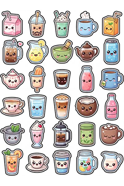 Store 30 Pieces Drink Characters Sticker Set - Laptop, Notebook, Phone, Water...