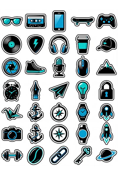 Store 30 Pieces Modern City Life Icons Sticker Set - Laptop Notebook Phone