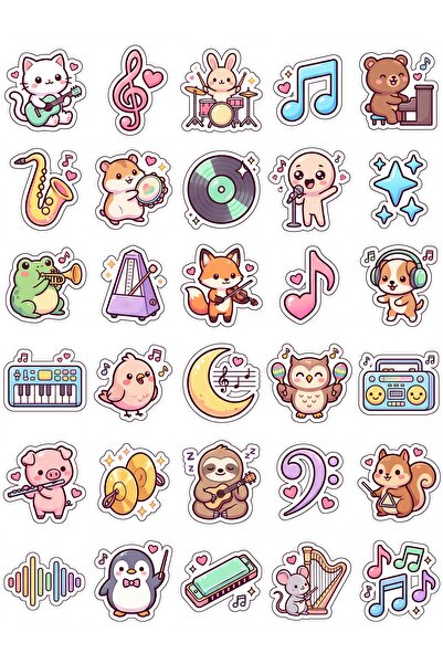 Store 30 Pieces Musician Animals Sticker Set - for Laptop, Phone, Notebook