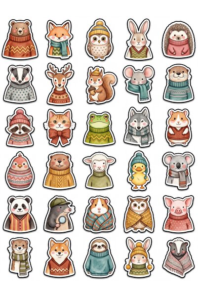 Store 30 Pieces of Cute Animal Stickers Set with Knitted Outfits - for Laptop...