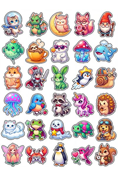 Store 30 Pieces Chibi Cute Animals Sticker Set - for Laptop, Phone, Agenda