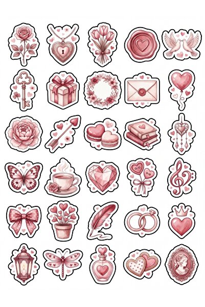 Store 30 Pieces Pastel Romantic Love and Flower Sticker Set - for Laptop, Age...
