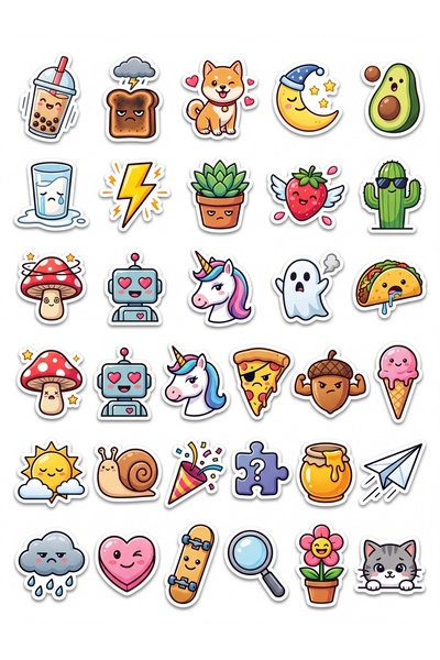 Store 30 Pieces Cute Character Sticker Set - for Laptop, Notebook, Phone, Agenda