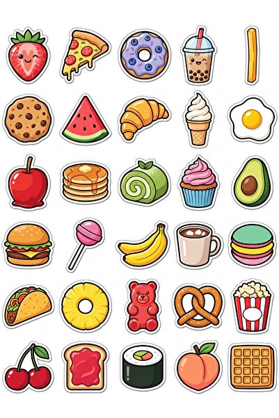 Store 30 Pieces Cute Food Sticker Set - for Laptop, Notebook, Phone, Agenda