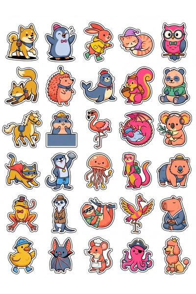 Store 30 Pieces Animals Sticker Set - Colorful for Laptop, Notebook, Agenda, ...