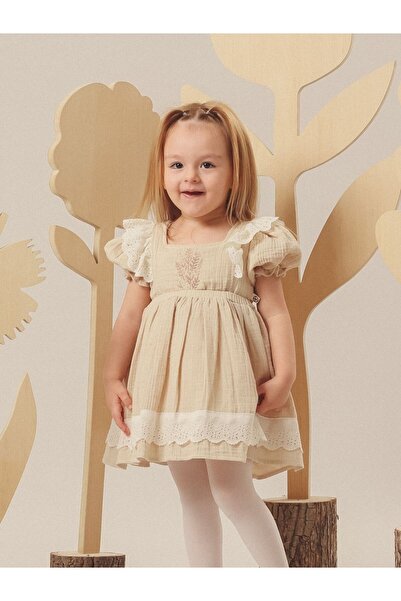 Cherrys Bebek Embroidered Muslin Baby Girl Dress