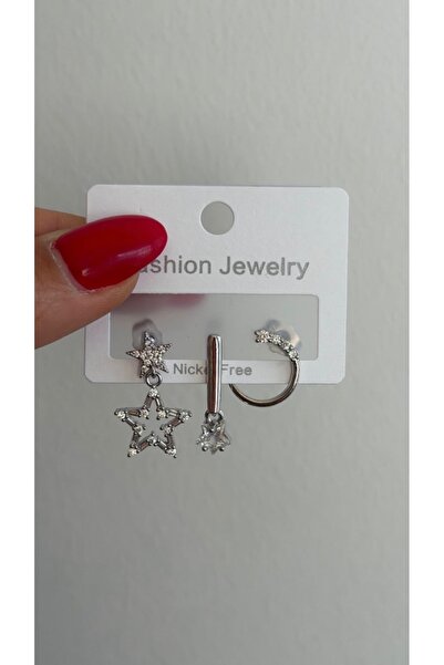 gozdeasutayaccessory Silver Color Triple Earrings