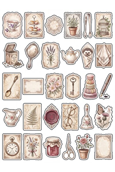 Store 30 Pieces Vintage Watercolor Tea Time Sticker Set - for Agenda Scrapboo...