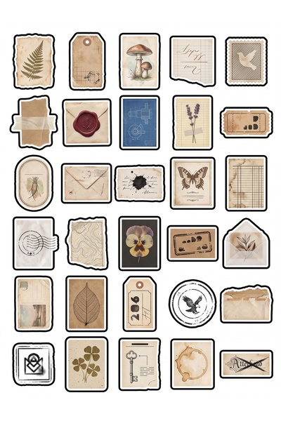 Store 30 Pieces Vintage Botanical Collection Sticker Set - for Agenda Noteboo...