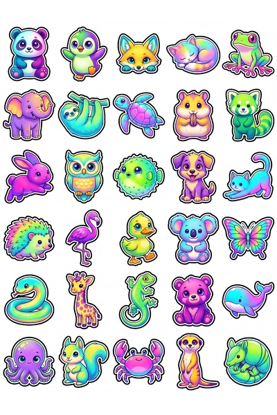 Store 30 Pieces Neon Colored Animal Sticker Set - for Laptop, Phone, Agenda