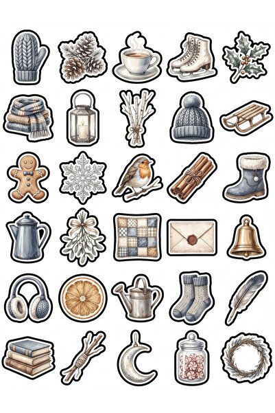 Store 30 Pieces Vintage Winter Motifs Sticker Set - Agenda Scrapbook Laptop N...