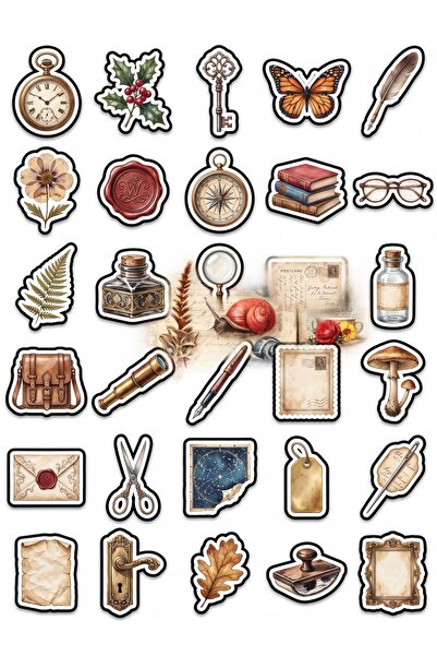 Store 30 Pieces Vintage Nostalgic Object Sticker Set - for Laptop, Notebook, ...