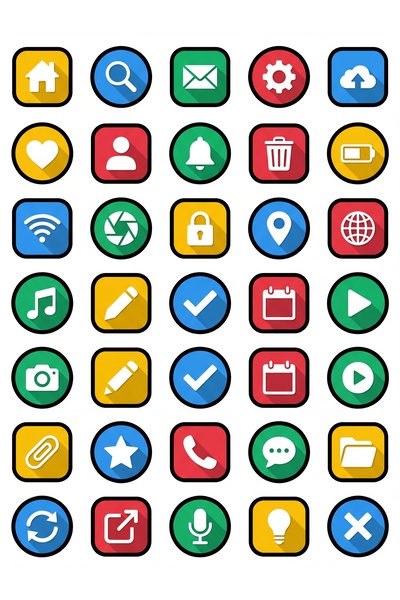Store 30 Pieces Vector Mobile App Icon Sticker Set - for Laptop, Phone, Agenda