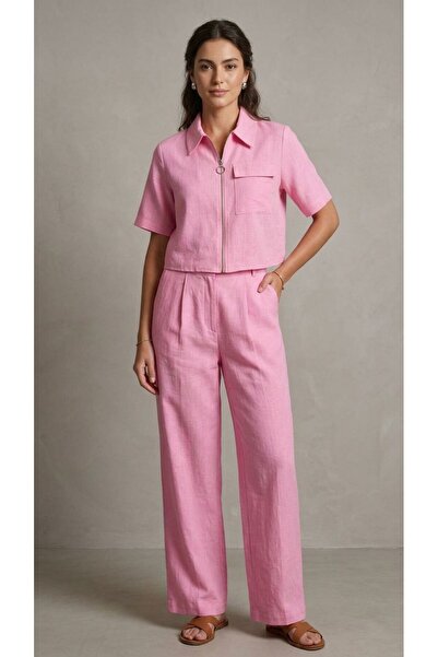 Fanori Woman Women's Linen Set with Zippered Top and Bottom