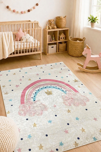 aymira home Dekoratif Dijital Baskı Kaymaz Taban Yıkanabilir Çocuk Oyun Halıs...