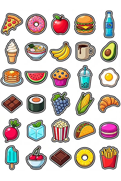 Store 30 Pieces Glossy Pop Art Snack Sticker Set - for Laptop, Notebook, Wate...