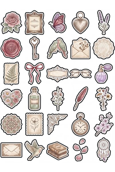 Store 30 Pieces Vintage Romantic Flower Sticker Set - for Scrapbook, Agenda, ...