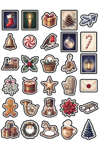 Store 30 Pieces Vintage New Year Postage Stamp Sticker Set - for Notebook, Ag...