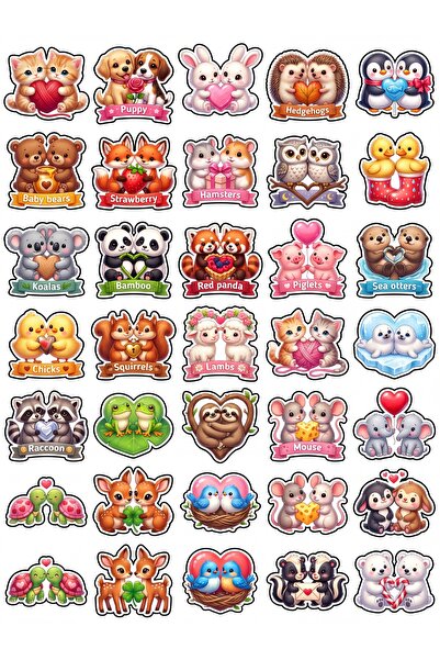 Store 30 Pieces of Animals in Love Sticker Set - Laptop, Notebook, Phone, Agenda