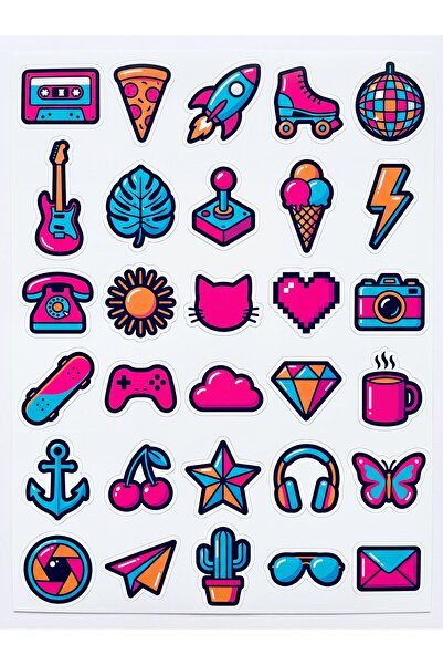 Store 30 Pieces Pop Art Retro Icons Sticker Set - for Laptop Notebook Agenda