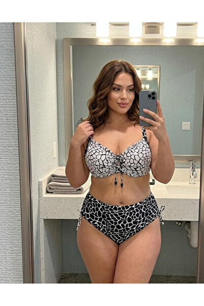 embody Women's 2-piece swimsuit black and white, high waist, bra with support...