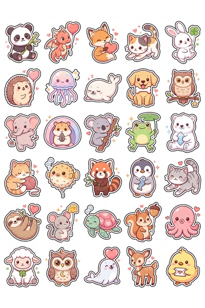 Store 30 Pieces Cute Animal Sticker Set - for Laptop, Notebook, Phone, Water ...