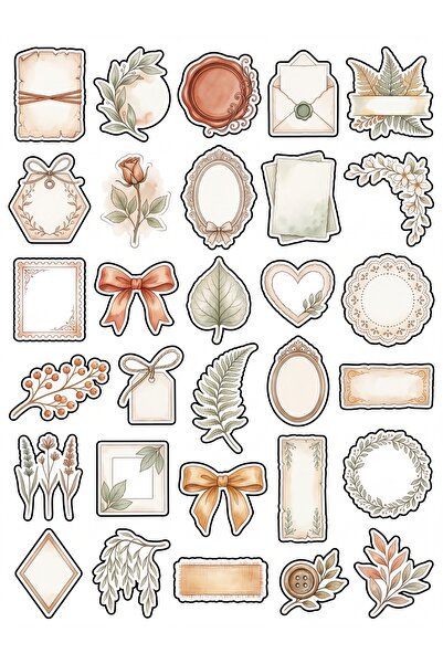 Store 30 Pcs Vintage Botanical Frame Sticker Set - for Agenda Scrapbook Noteb...