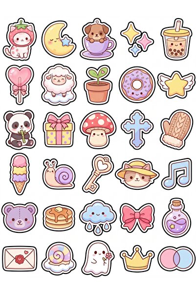 Store 30 Pieces Pastel Cute Character Sticker Set - for Laptop, Notebook, Agenda