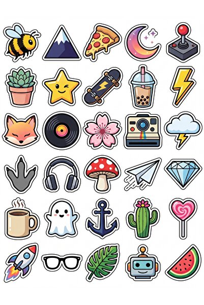 Store 30 Colorful Pop Art Icon Sticker Set - for Laptop, Phone, Agenda