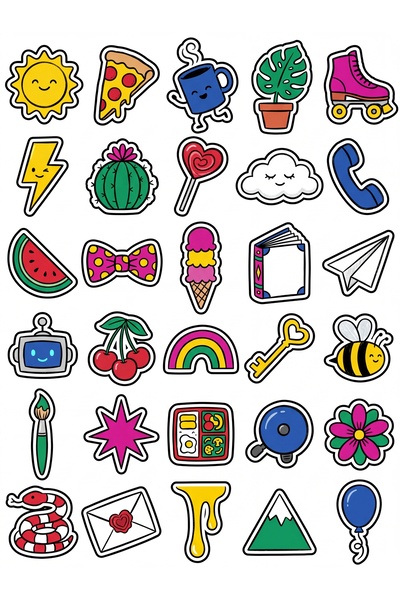 Store 30 Pieces of Pastel Crayon Style Cute Object Sticker Set - for Laptop, ...