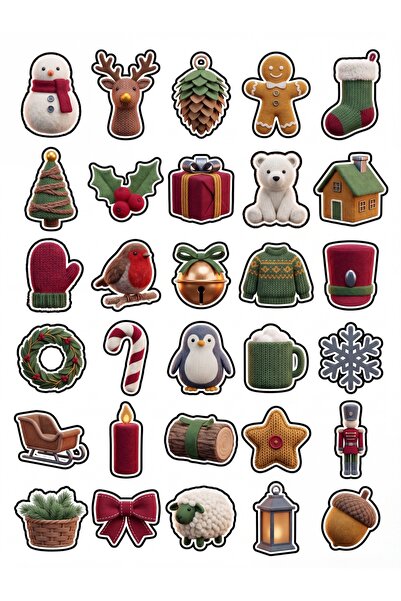 Store 30 Pieces of Knitted and Felt-Look Christmas Sticker Set - Laptop Noteb...