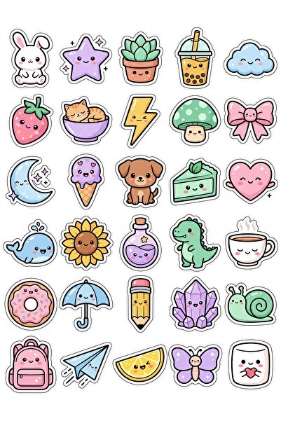 Store 30 Pieces Cute Animals and Objects Sticker Set - for Laptop, Phone, Agenda