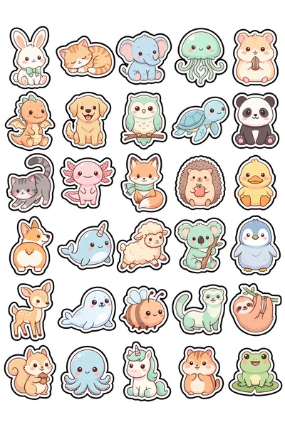 Store 30 Pieces Cute Animal Sticker Set - for Laptop, Notebook, Phone, Water ...
