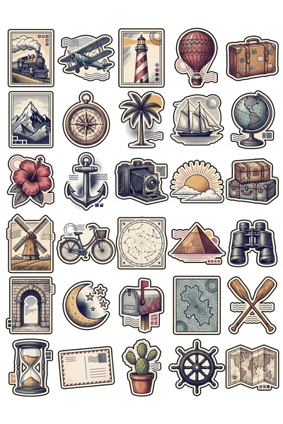 Store 30 Pieces Vintage Travel Themed Postage Stamp Sticker Set - Laptop Note...