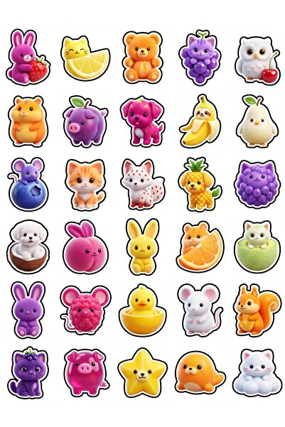 Store 30 Pieces Plush Fruit Animal Sticker Set - for Laptop, Notebook, Phone