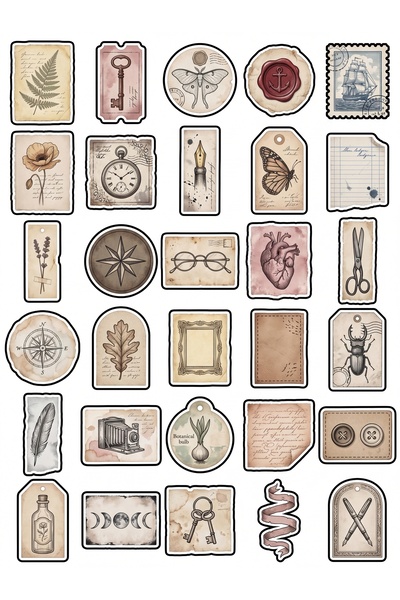 Store 30 Pieces Vintage Botanical and Antique Sticker Set - for Scrapbook Age...