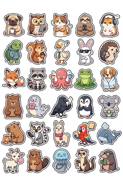 Store 30 Pieces of Funny Cute Animal Sticker Set - Fun Design for Laptop, Not...