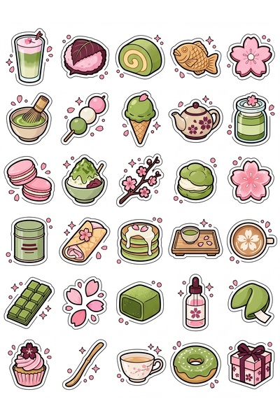 Store 30 Pieces Matcha and Sakura Sticker Set - Sweet Design for Laptop Noteb...