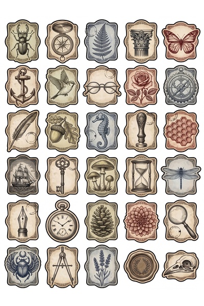 Store 30 Pieces Vintage Antique Stamp Sticker Set - Agenda Notebook Scrapbook