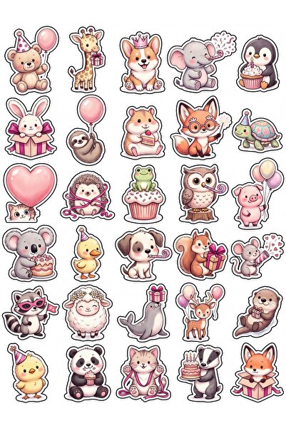 Store 30 Pieces Cute Birthday Animals Sticker Set - Laptop Notebook Phone